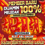 Banner KOIN688 menampilkan promo member baru 100 persen dengan garansi saldo kembali dan ajakan daftar slot asli gacor