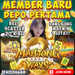 Banner promo member baru KOIN688 dengan bonus maxwin hingga 1 juta di game slot Mahjong Ways.