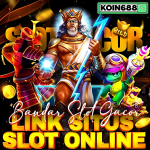 Karakter dewa petir, samurai, dan kura-kura futuristik dalam banner promosi situs slot online gacor KOIN688 tahun 2025.