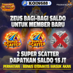 Zeus membagikan saldo gratis untuk member baru di situs slot online Koin688 tanpa syarat deposit