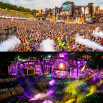 Kerumunan raver menikmati festival musik elektronik Tomorrowland dengan panggung megah dan pencahayaan warna-warni di Belgia