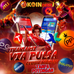 Ilustrasi transaksi via pulsa di KOIN688 tanpa potongan menggunakan Telkomsel, XL, dan provider lain, dengan latar ninja dan game slot.