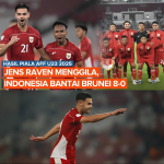 Jens Raven merayakan gol bersama Timnas Indonesia U23 setelah mencetak hattrick ke gawang Brunei pada AFF U23 2025