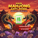 Banner promosi Mahjong anti zonk di KOIN688 menampilkan dua naga menyembur api, simbol hoki menyala, kartu dan koin beterbangan di latar Asia.