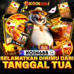 Banner promo KOIN688 dengan karakter harimau game Fortune Tiger dan pesan selamatkan dari tanggal tua