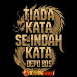 Desain naga emas dengan slogan ikonik KOIN688: Tiada Kata Seindah Kata Depo Bos