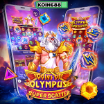 Zeus dalam Gates of Olympus Super Scatter di KOIN688, menampilkan fitur petir scatter dan pengganda hingga 1000x.