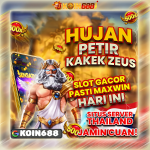 Kakek Zeus memegang petir di slot online Koin688 dengan peluang maxwin tinggi dan sensasi permainan gacor server Thailand.