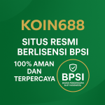 Logo dan teks promosi KOIN688 situs resmi berlisensi BPSI, 100% aman dan terpercaya di Indonesia dengan latar hijau elegan.